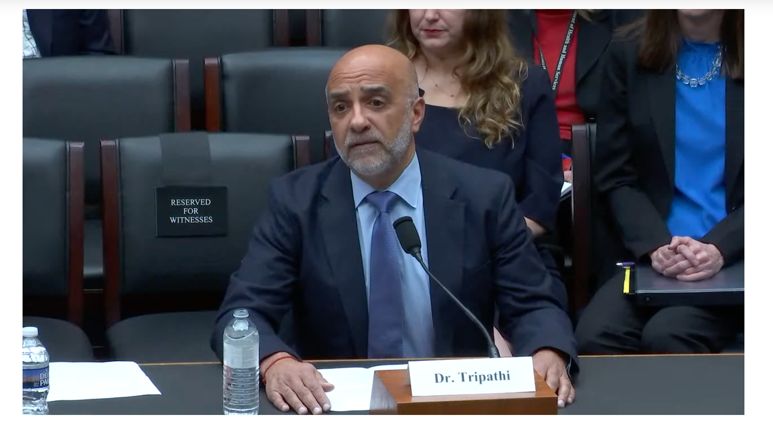 National Coordinator for Health Information Technology Micky Tripathi, PhD, MPP, testifies Dec. 13, 2023, in the hearing "Leveraging Agency Expertise To Foster American AI Leadership And Innovation," of the House of Representatives’ Committee on Energy & Commerce. This image was taken from the committee's webcast of the hearing.