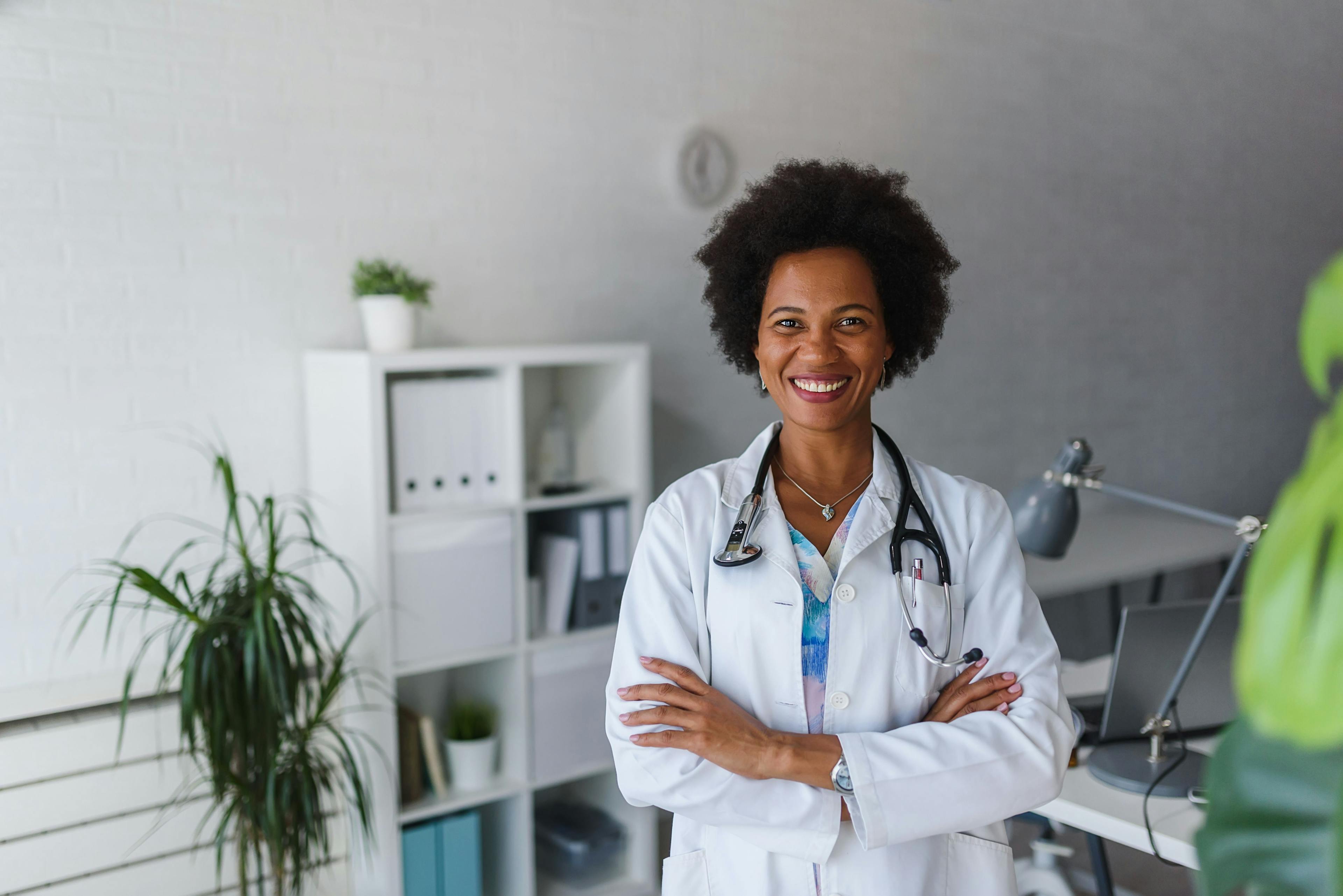 African American doctor woman smiling