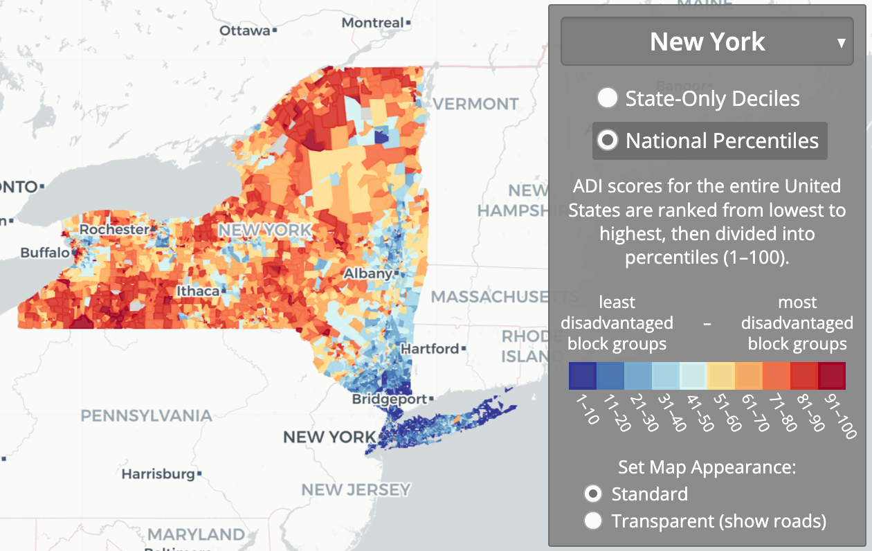 New York Area Deprivation Index map © Applied Population Lab UW-Madison