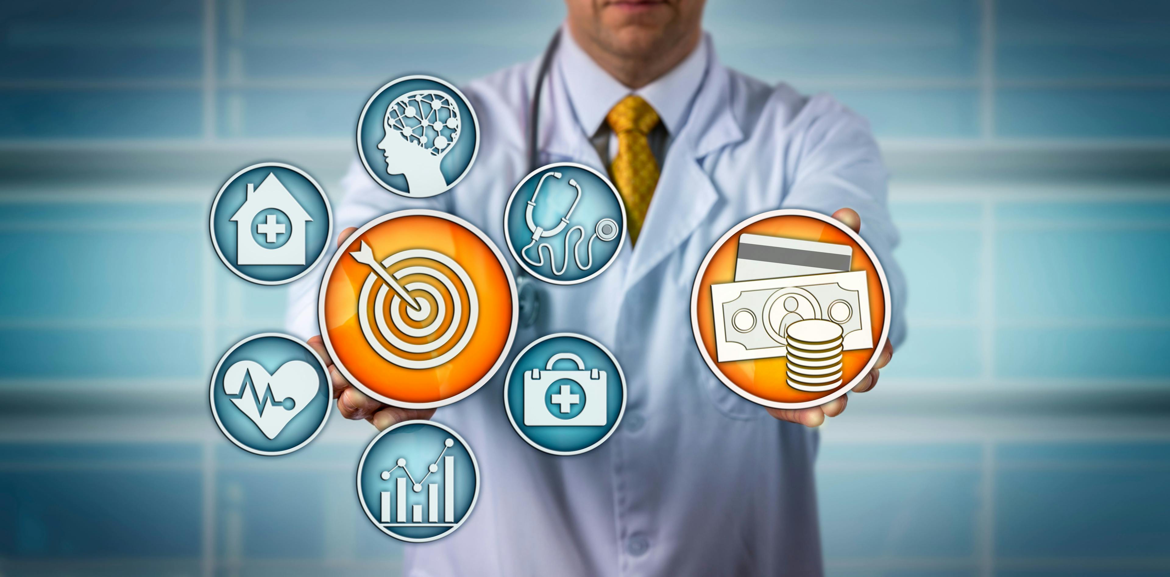 doctor with images representing value-based care ©leowolfert-stock.adobe.com