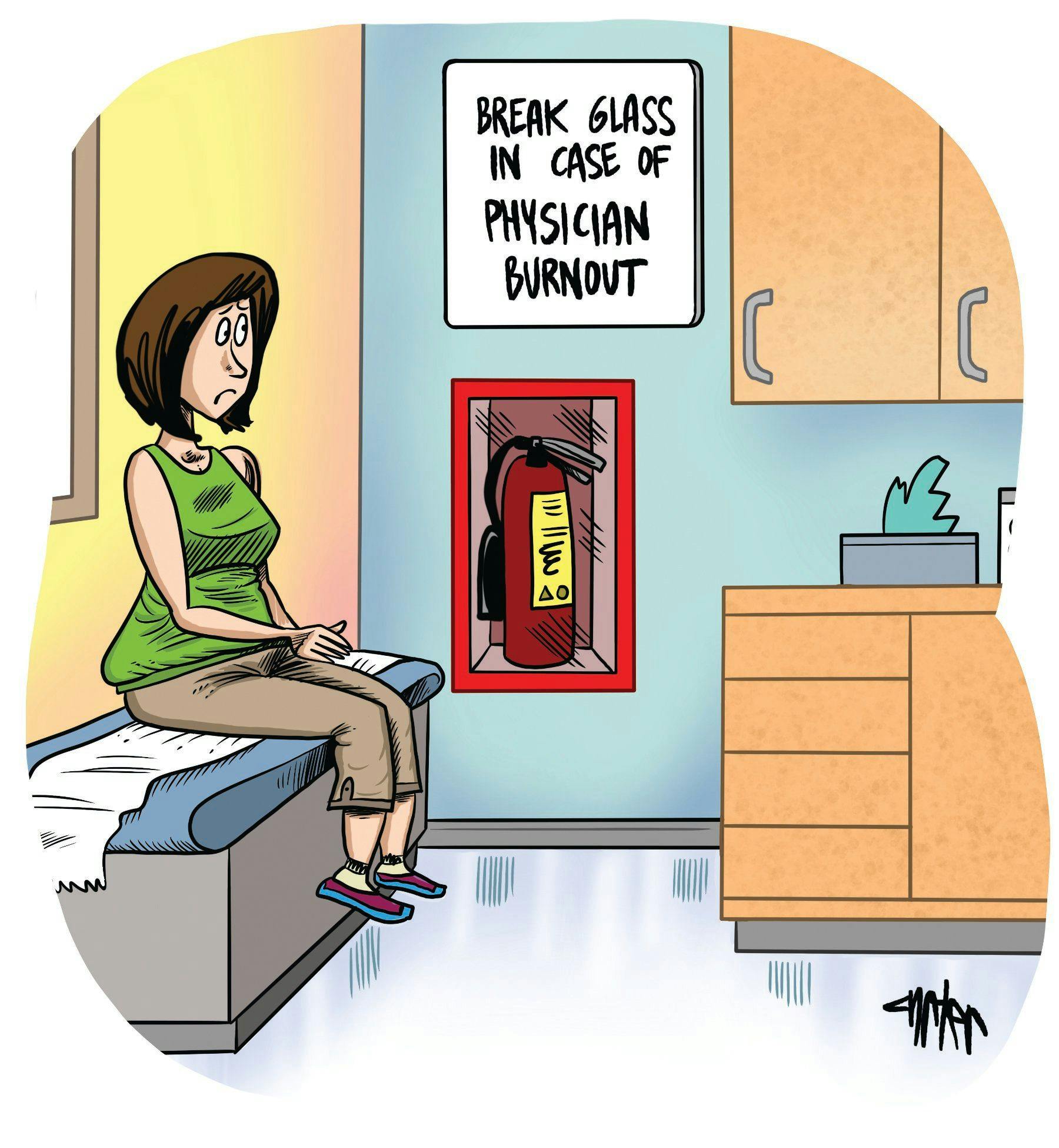 Medical Economics cartoon: What to do in case of burnout?