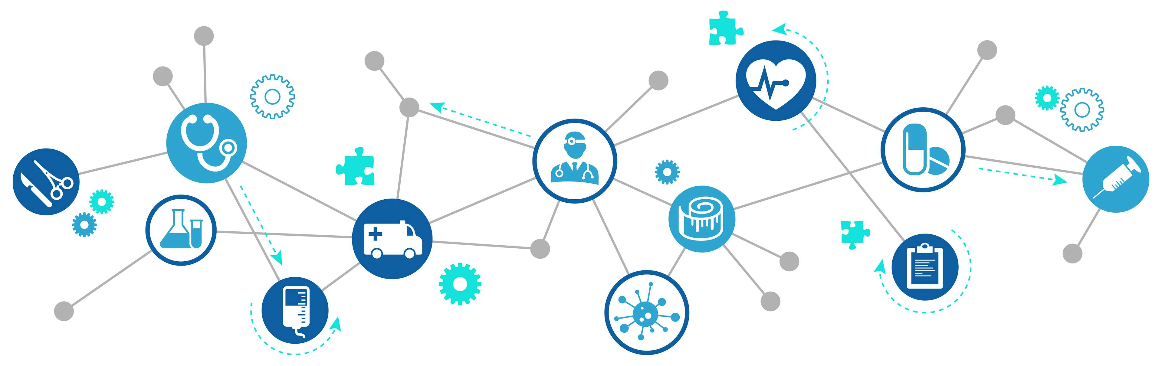 healthcare icons connected by web access 