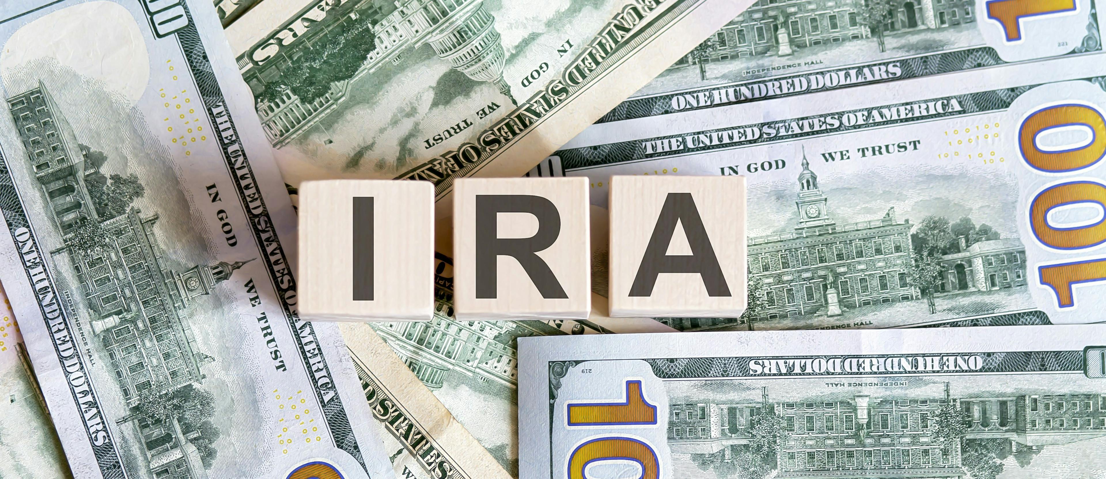 IRA block letters money background