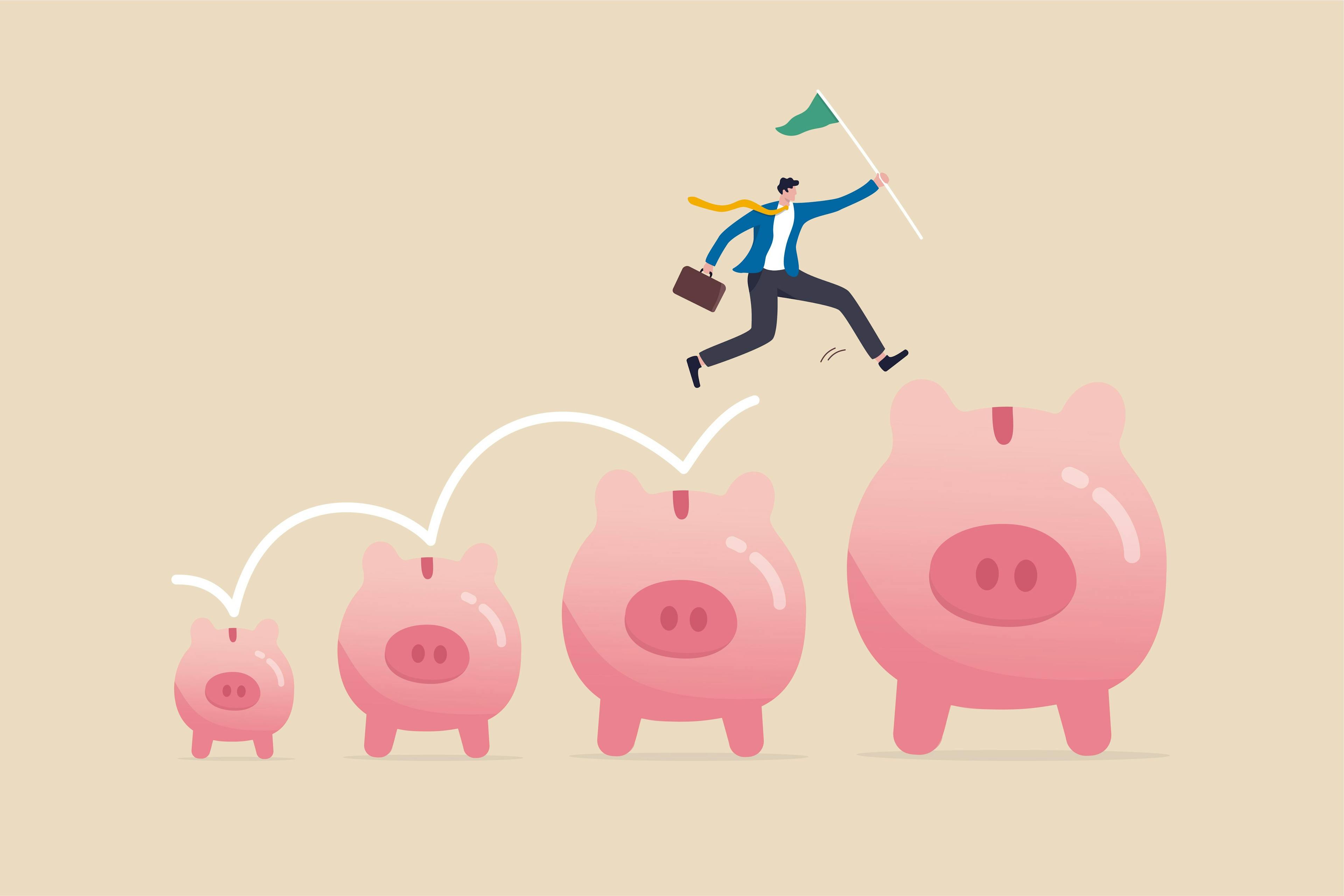 piggy bank jumping finance growing concept