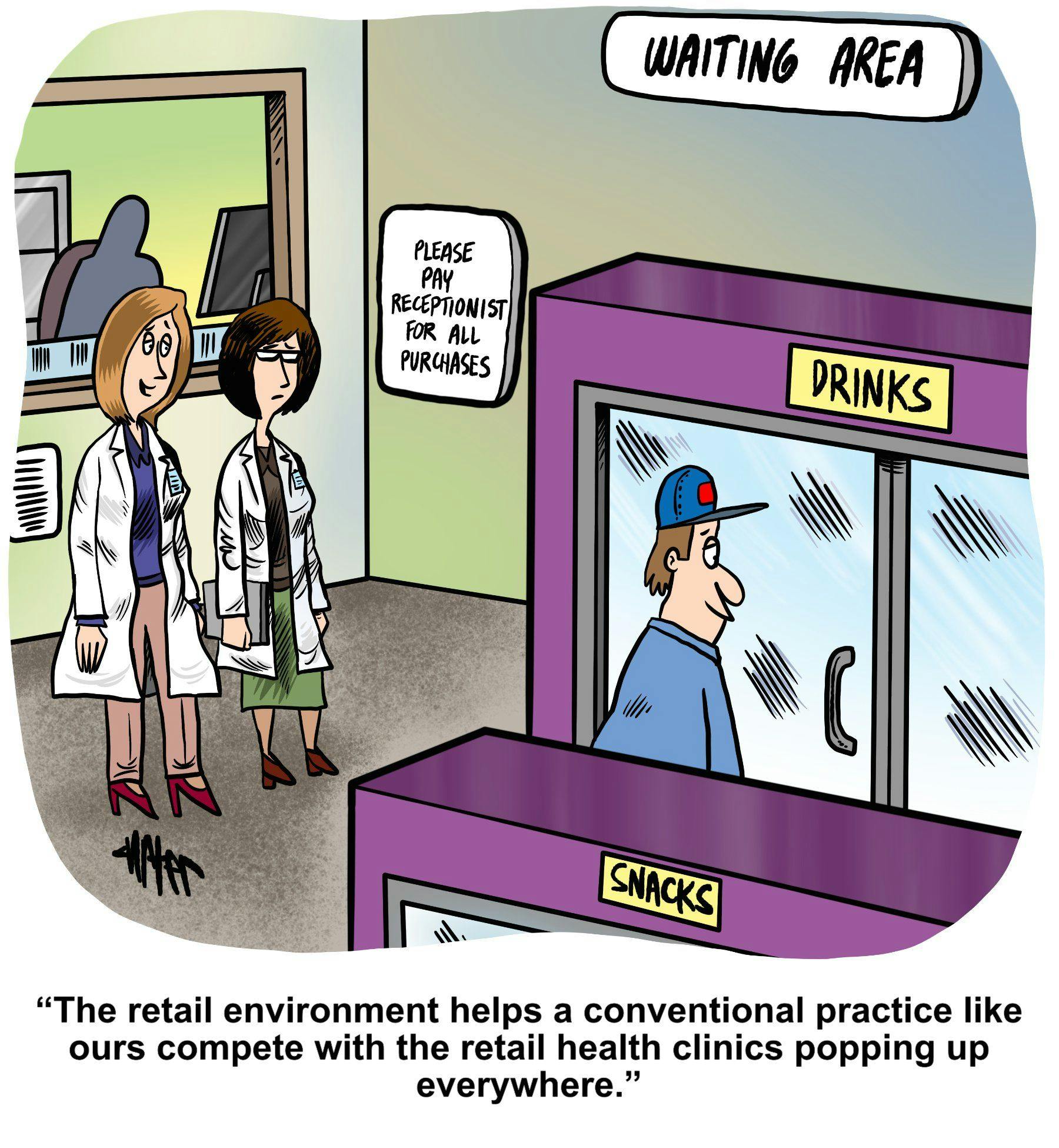 Medical Economics cartoon: What to do with patients while they wait?