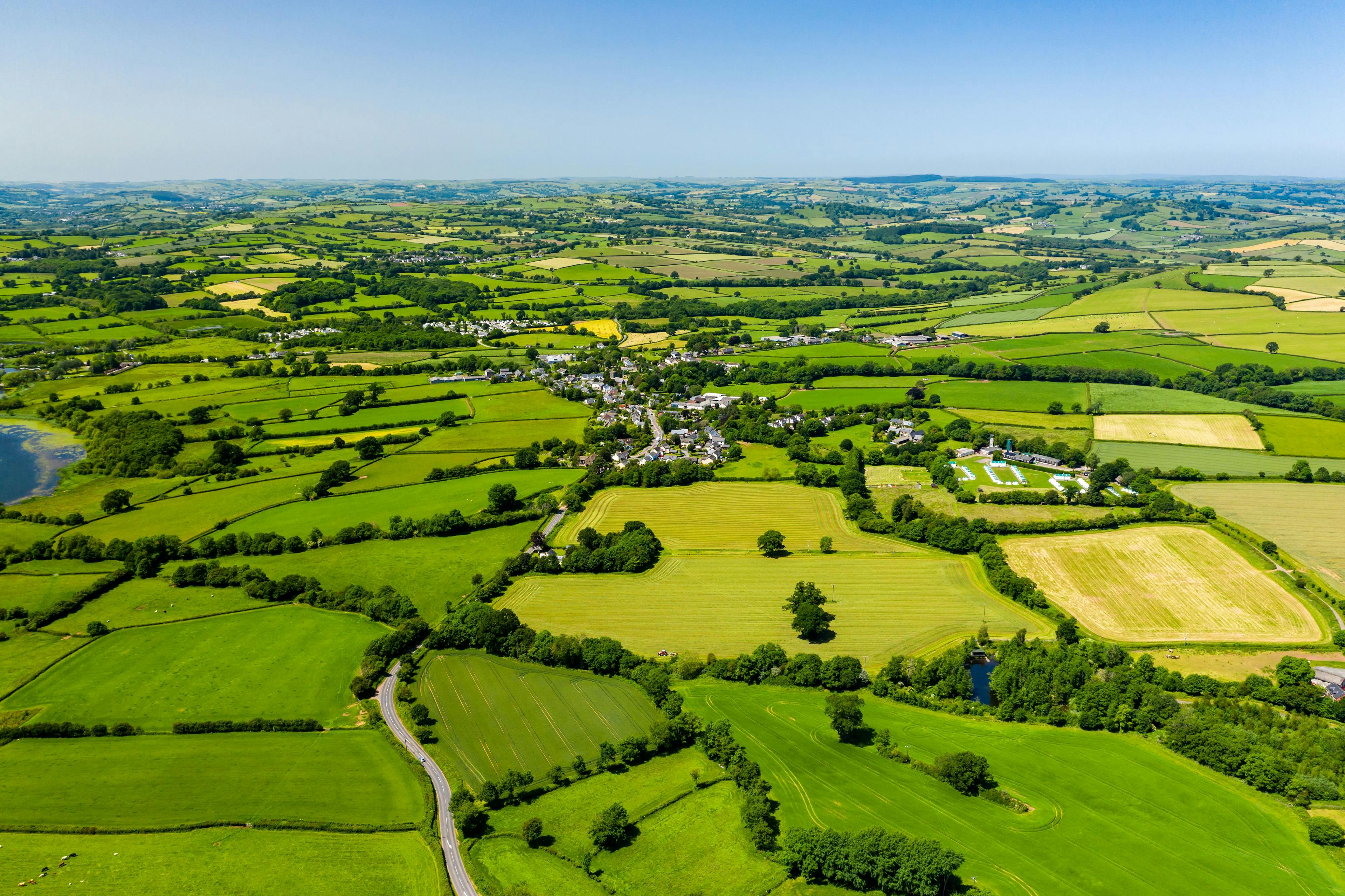rural area drone view green fields