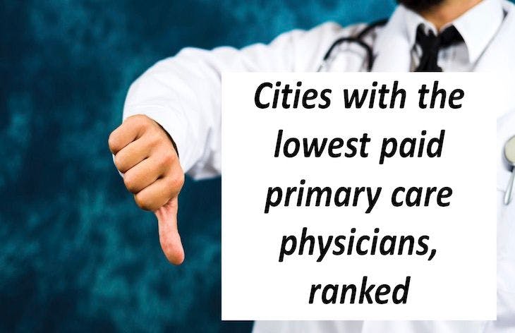 Cities with the lowest paid primary care physicians, ranked